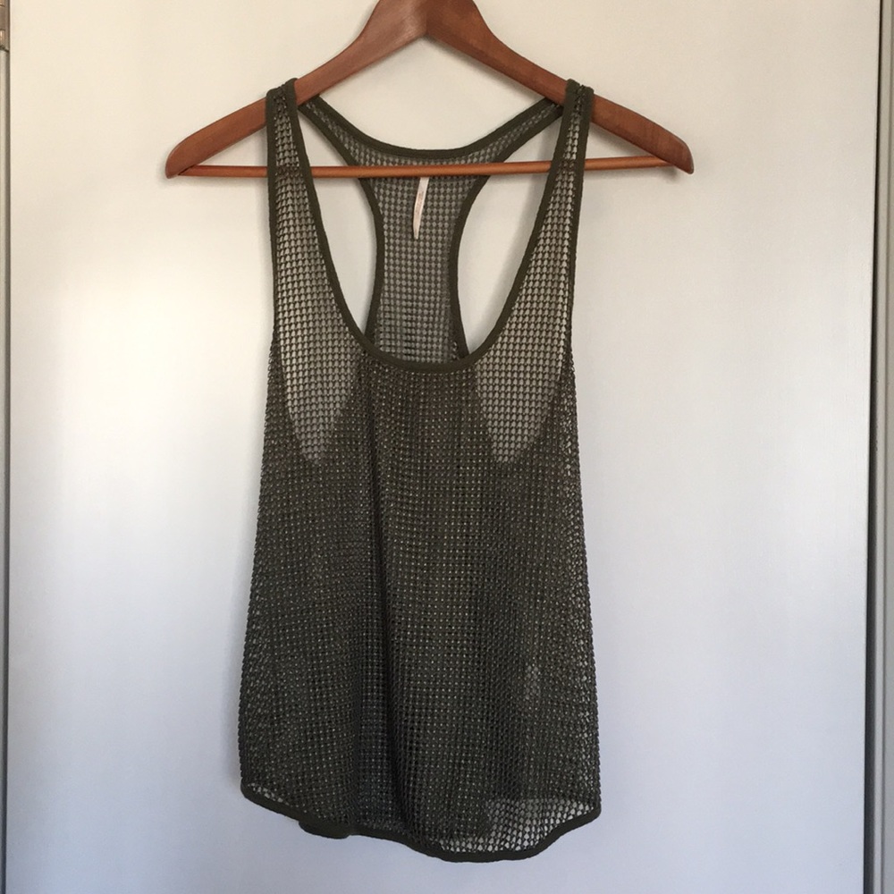Free People Green Sparkle Mesh Tank Top Size S